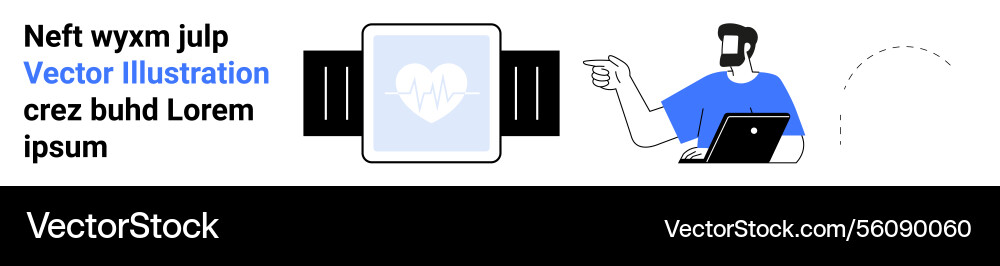 Man using laptop pointing at smartwatch with heart Man using laptop pointing at smartwatch with heart vector image