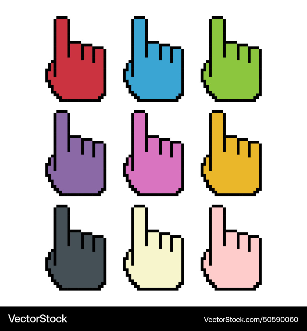 Satz von Finger-Pixel-Symbol Web Cursor klicken Maus Satz von Finger-Pixel-Symbol Web Cursor klicken Maus vektorbild