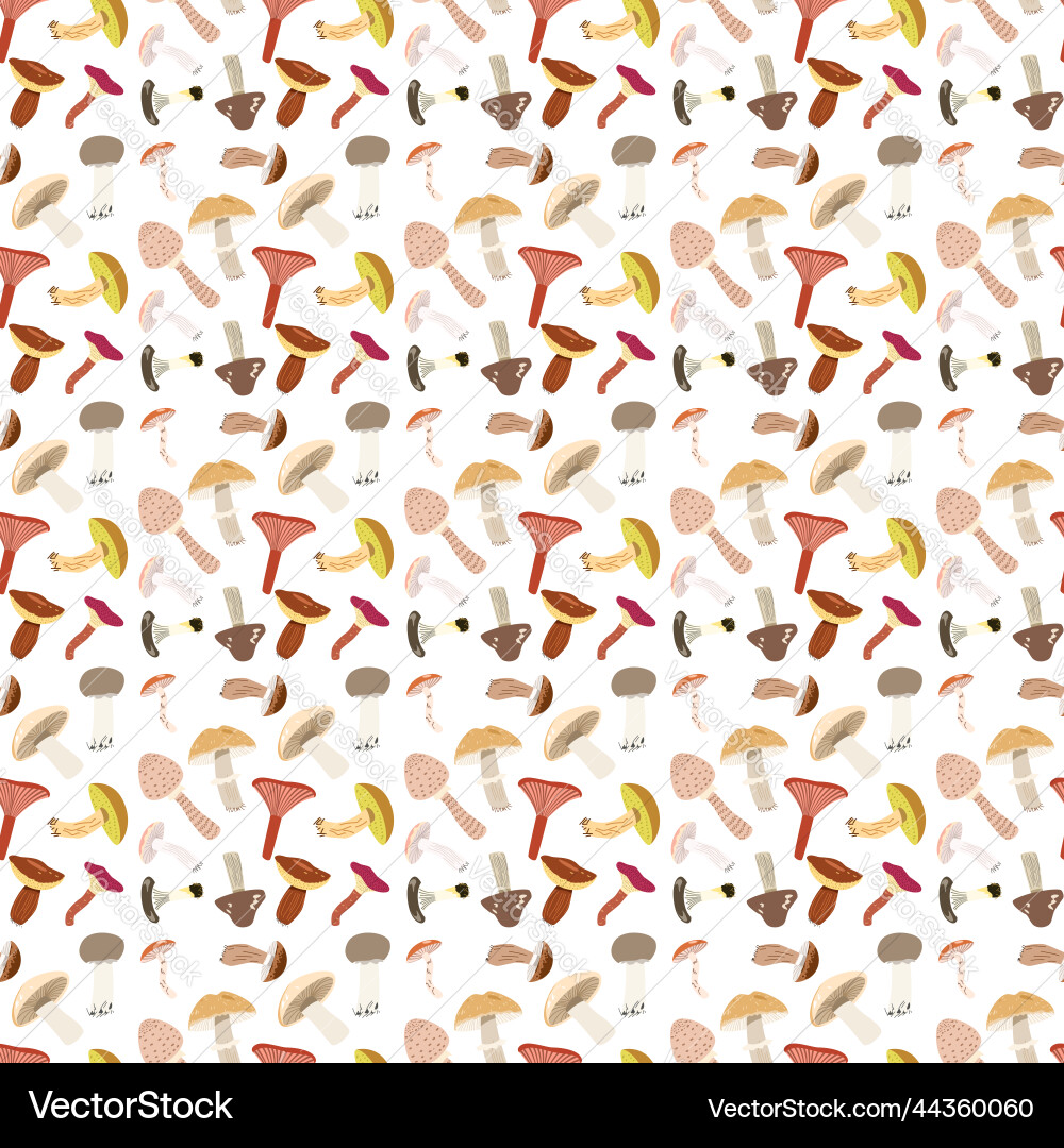 Seamless pattern with different edible mushrooms vector image