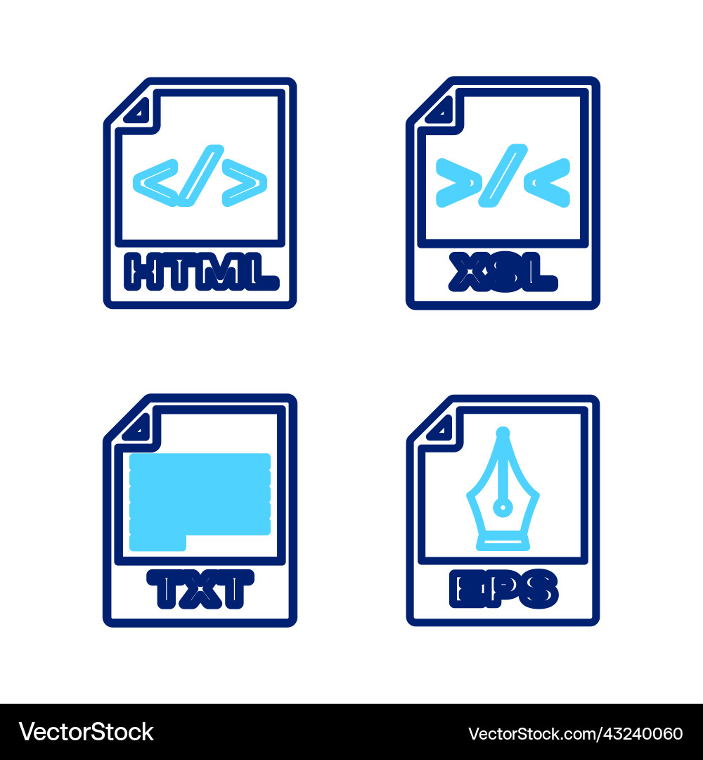 Set line eps file document txt xsl and html icon Set line eps file document txt xsl and html icon vector image