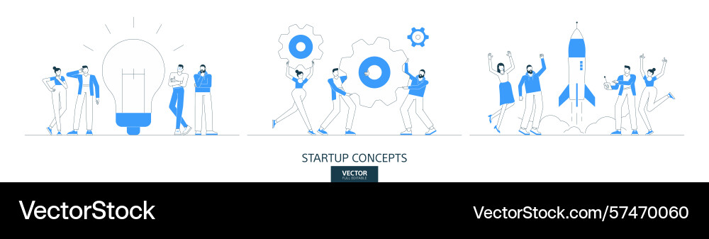 Startup solution set in thin line Startup solution set in thin line vector image