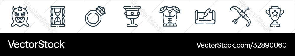 Videogame elements line icons linear set quality Vector Image