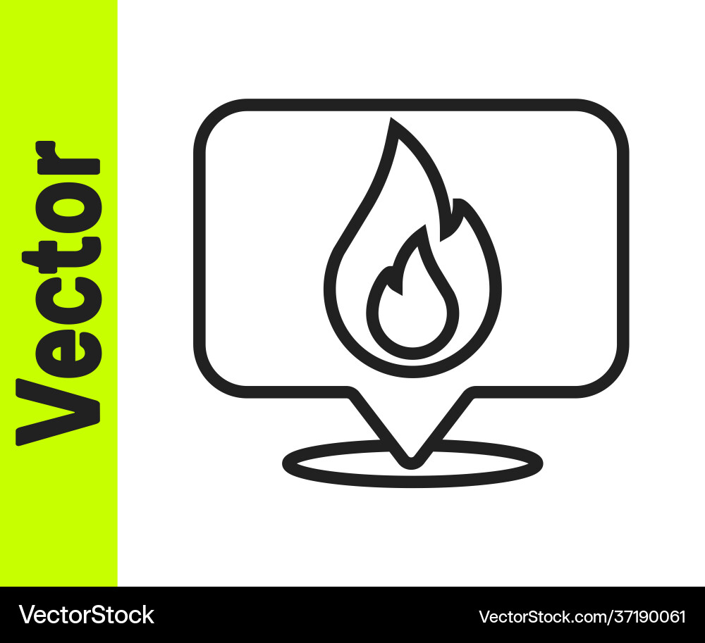 Black line map pointer with fire flame icon Black line map pointer with fire flame icon Vector Image
