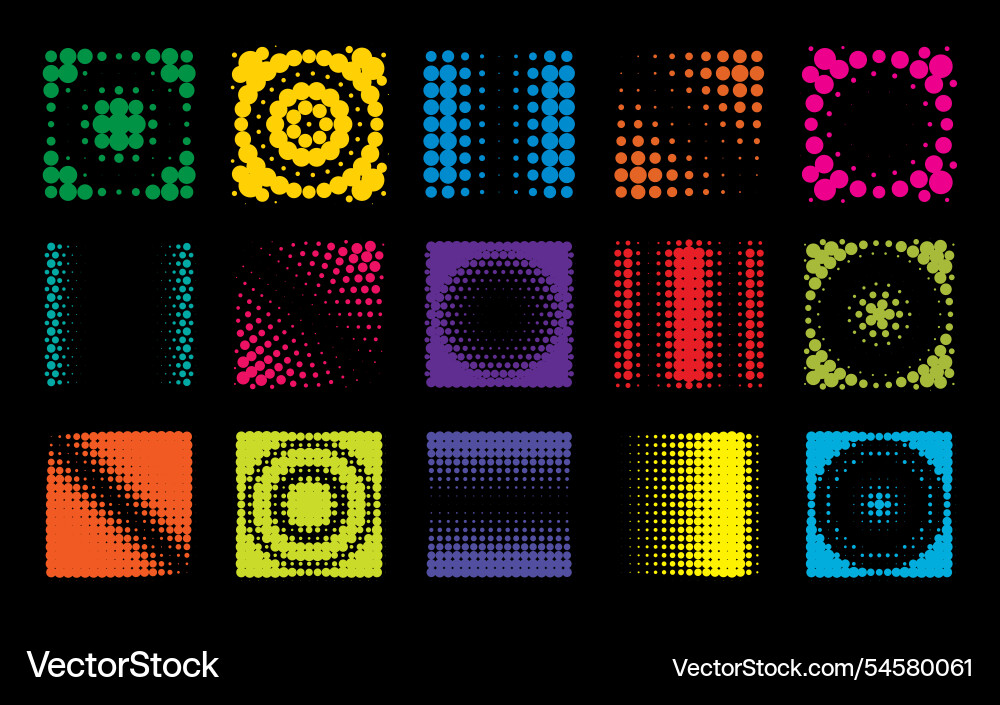 Bright halftone patterns on a dark backdrop Bright halftone patterns on a dark backdrop vector image