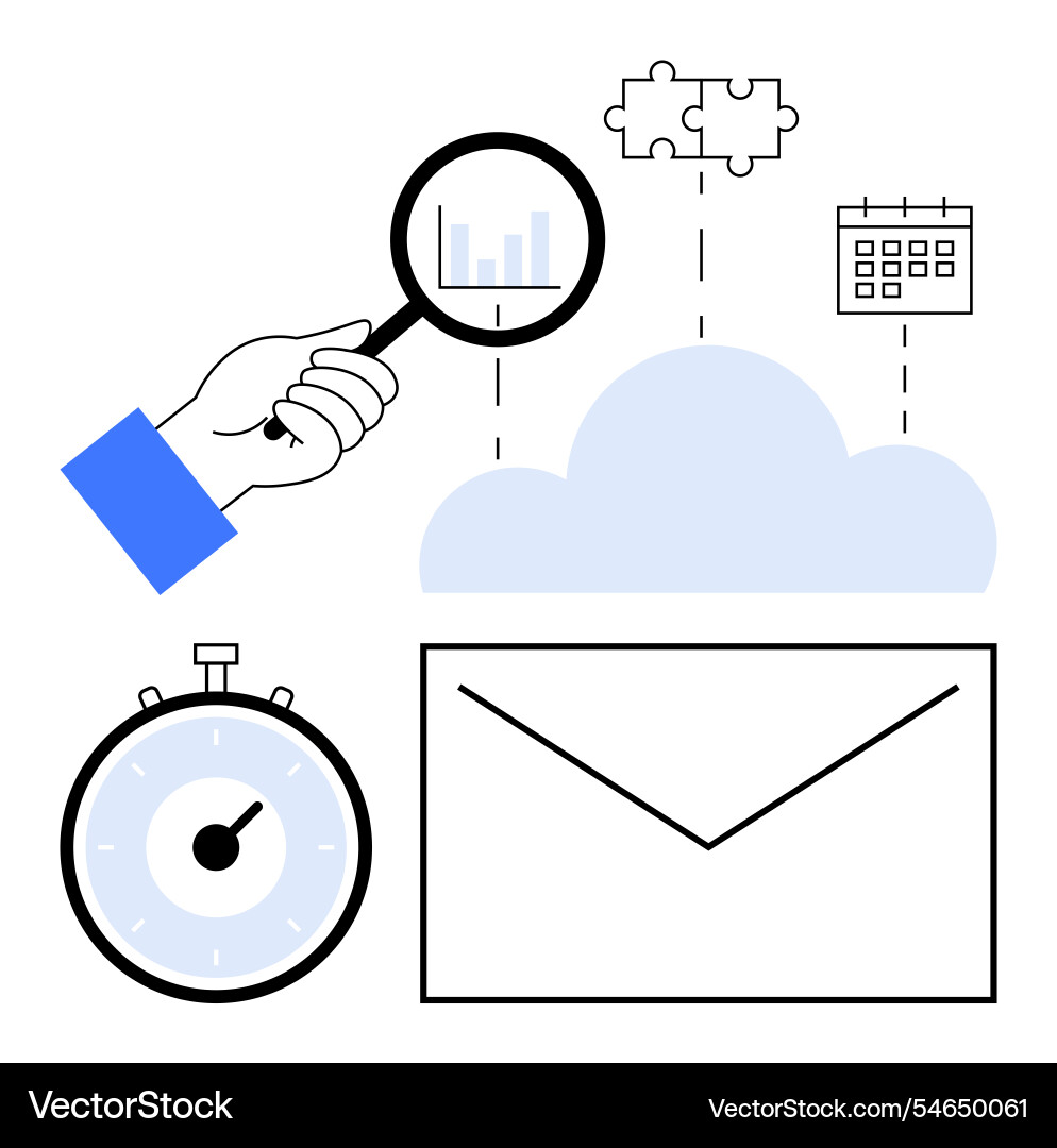 Cloud computing concepts with magnifying glass Cloud computing concepts with magnifying glass vector image