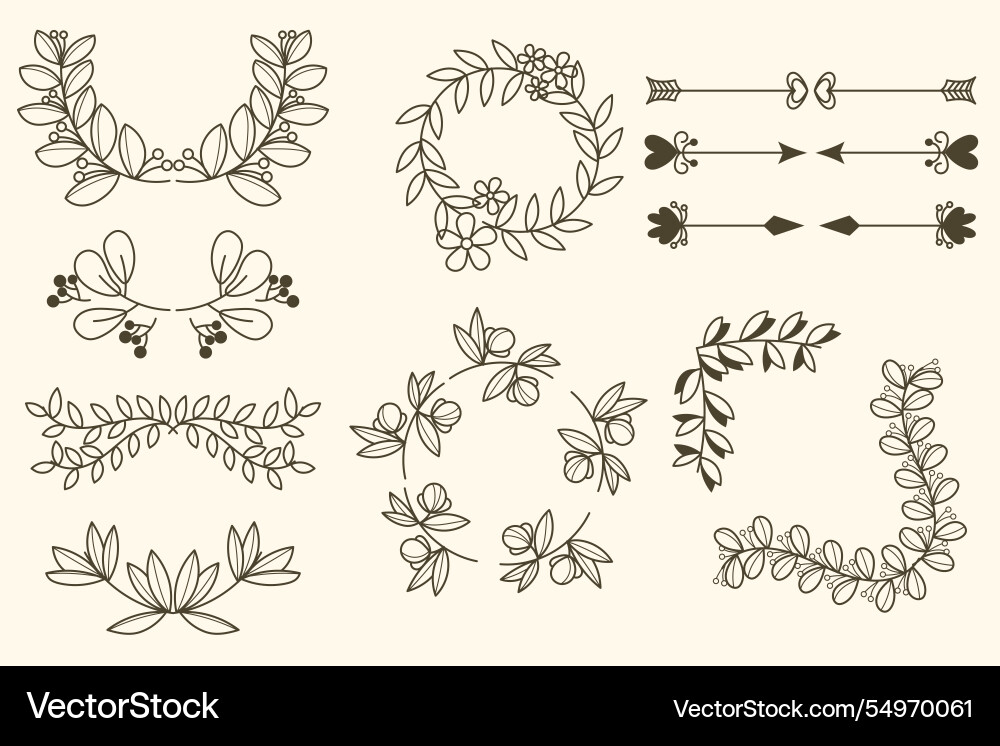 Collection of frames and ornamental elements Vector Image
