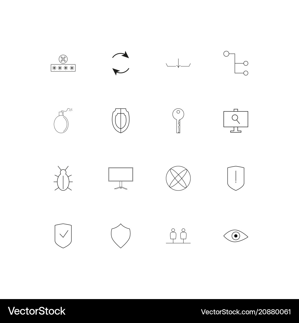 Internet security linear thin icons set outlined vector image
