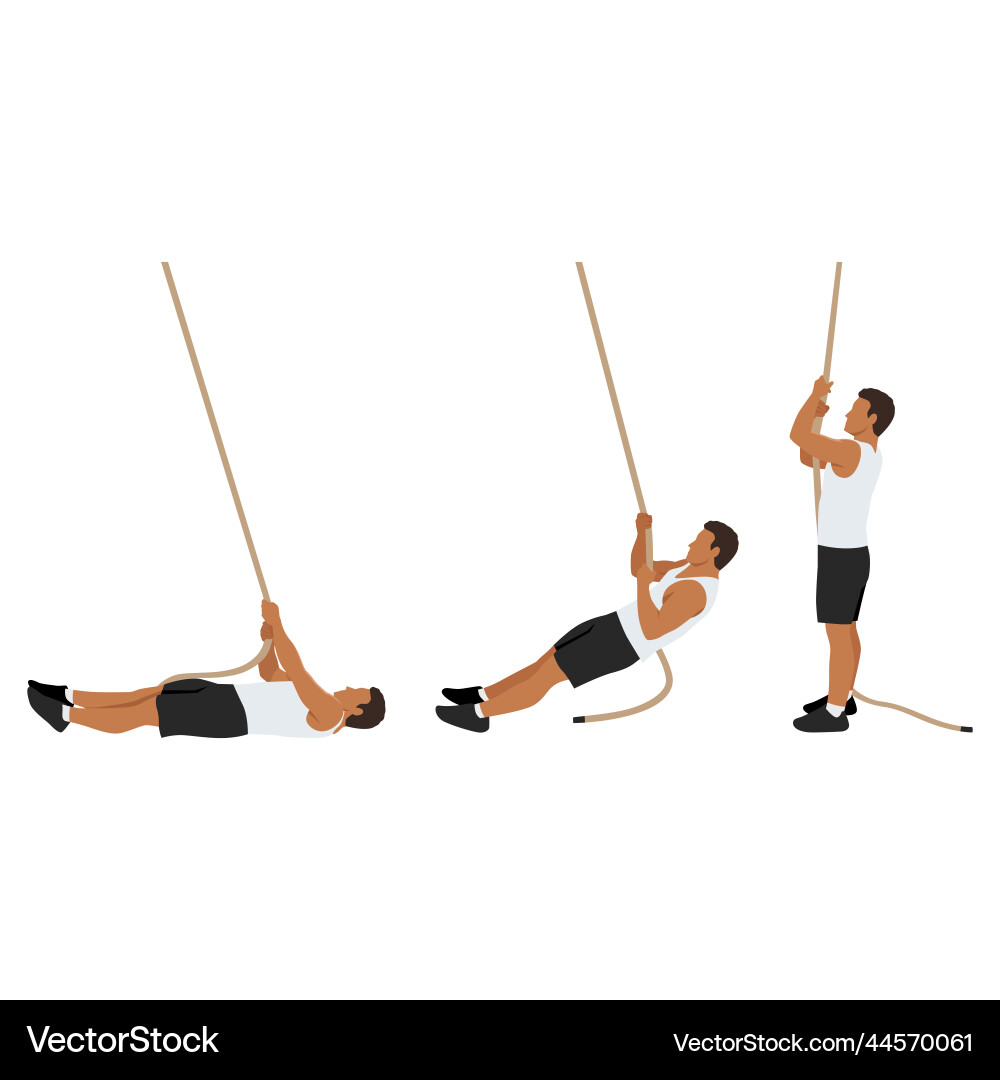 Man doing rope climbing lying to stand up exercise Man doing rope climbing lying to stand up exercise vector image