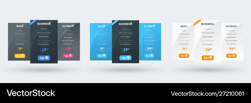 Pricing table design template for websites Pricing table design template for websites vector image