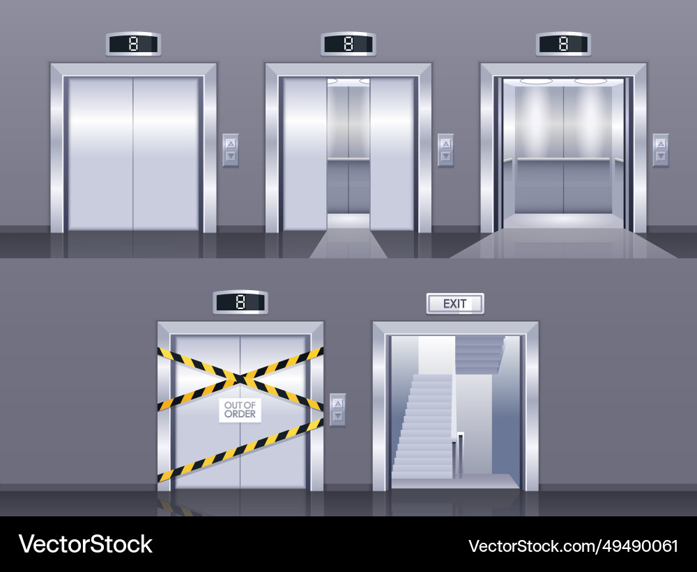 Realistic opened ajar closed and broken metallic Realistic opened ajar closed and broken metallic Vector Image