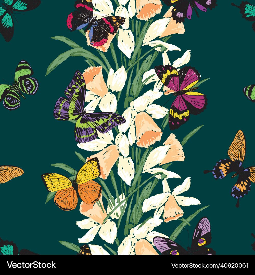Seamless pattern of drawn spring daffodils Vector Image