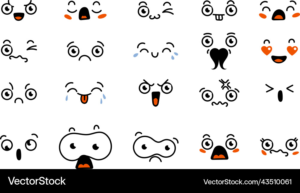 Various cartoon emoticons set doodle faces eyes Various cartoon emoticons set doodle faces eyes vector image