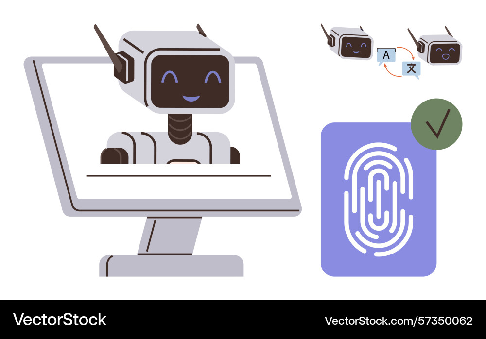 Ai chatbot on computer screen with translation Ai chatbot on computer screen with translation vector image