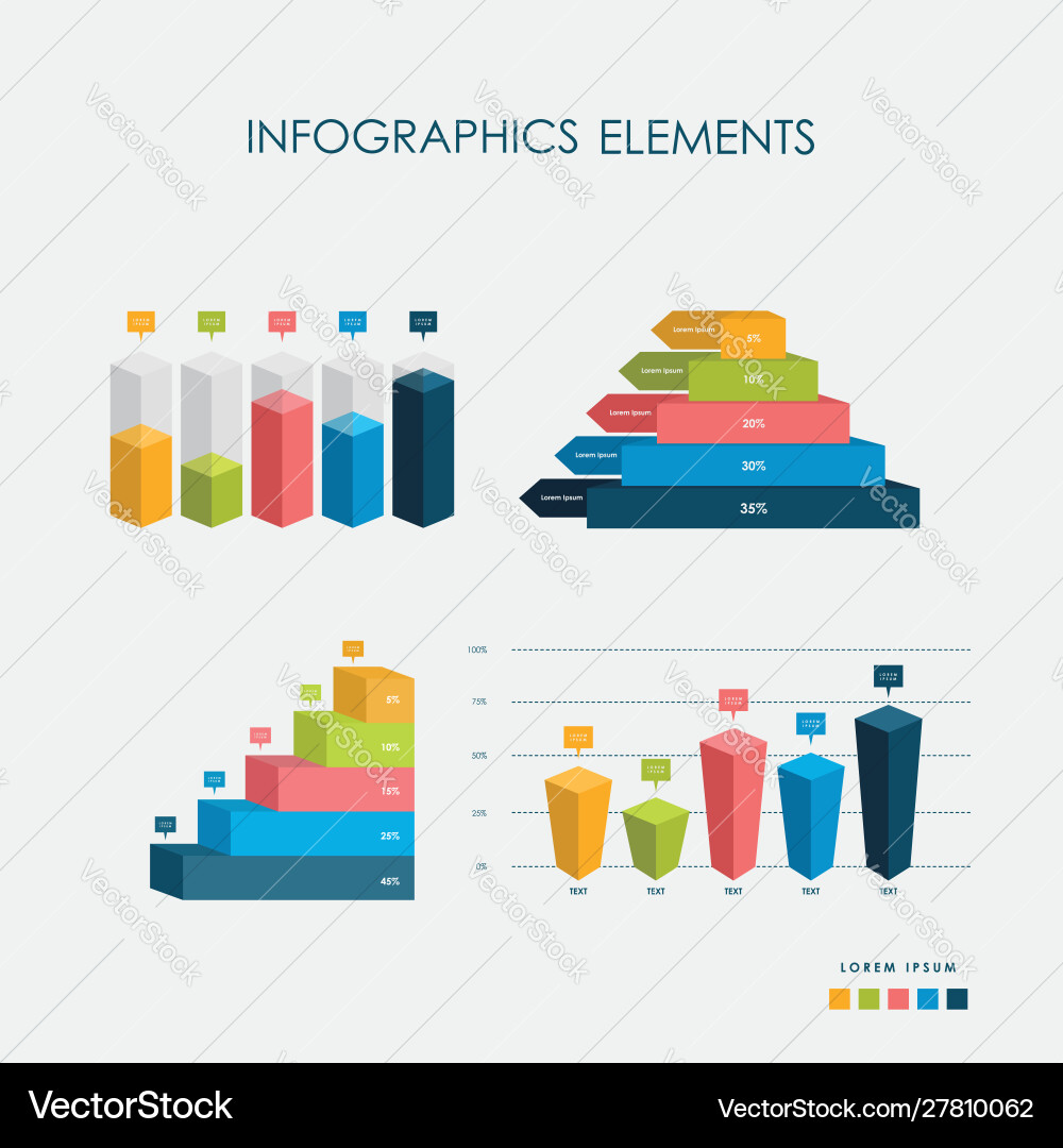 Bar chart 3d infographics elements set Royalty Free Vector
