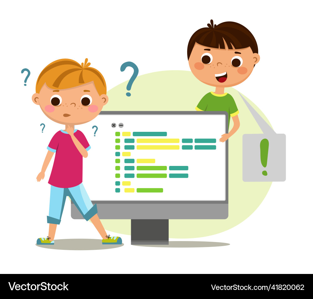 Child writes the program code children robotics Child writes the program code children robotics vector image