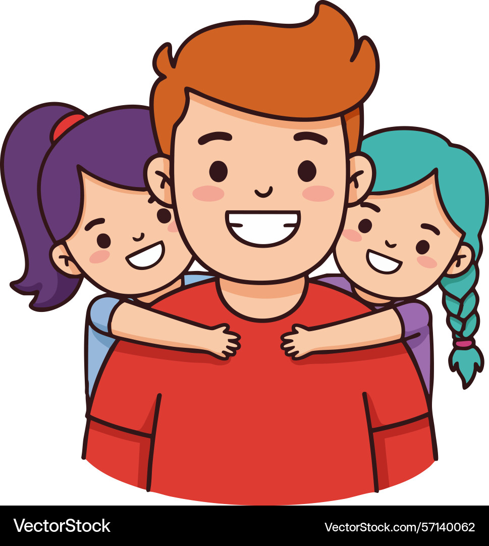 Father with two daughters smiling and hugging Vector Image
