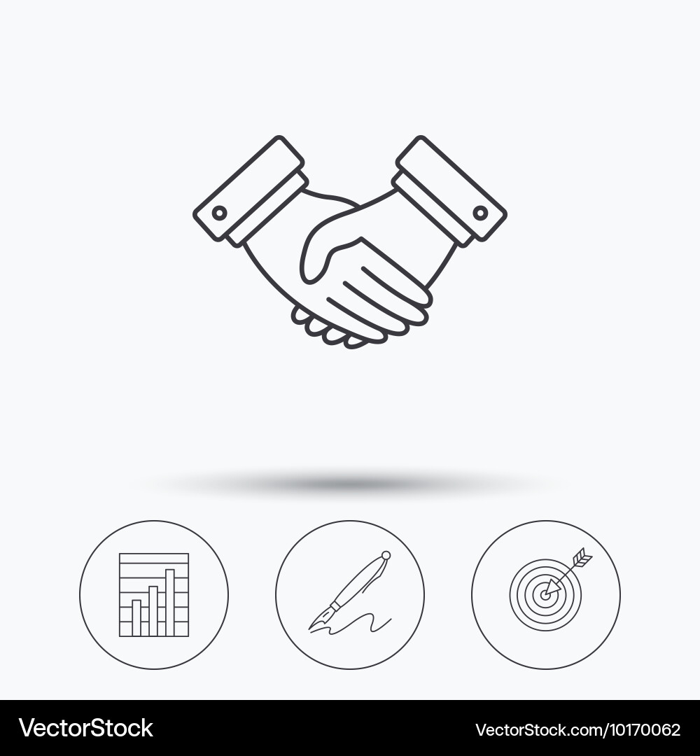 Handshake graph charts and target icons vector image