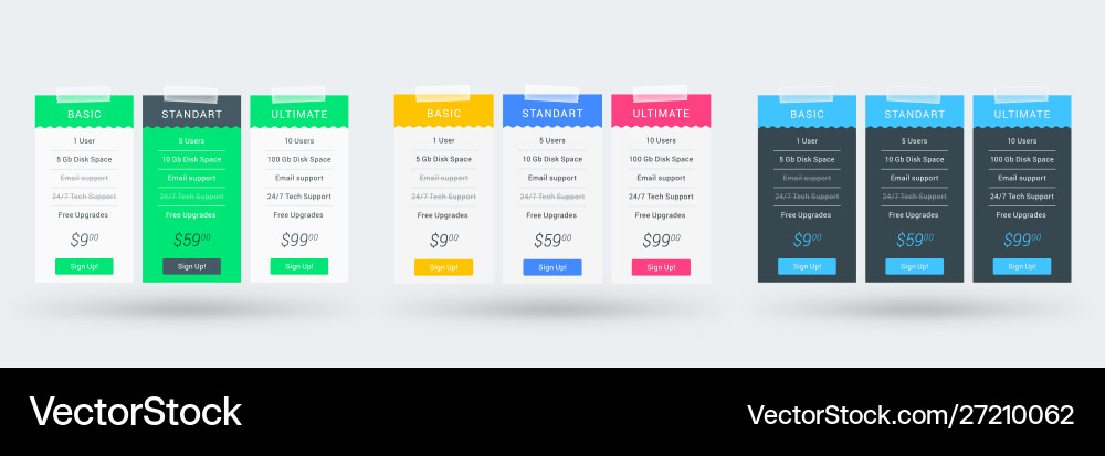 Pricing table design template for websites Pricing table design template for websites vector image