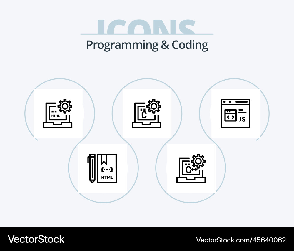 Programmierung und Kodierung der Linie Icon Pack 5 vektorbild