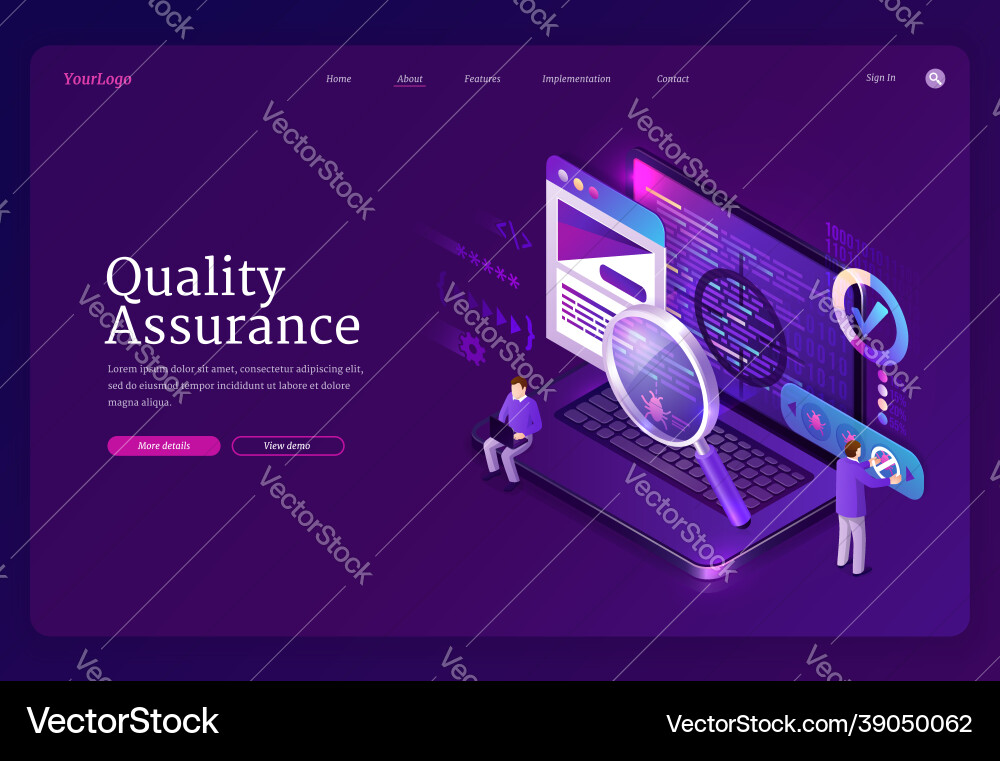 Quality assurance isometric landing debugging Quality assurance isometric landing debugging vector image