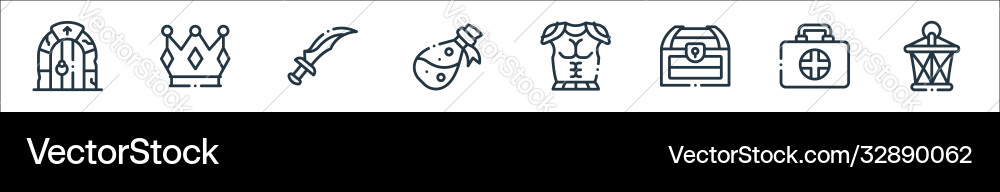 Videogame elements line icons linear set quality Videogame elements line icons linear set quality vector image