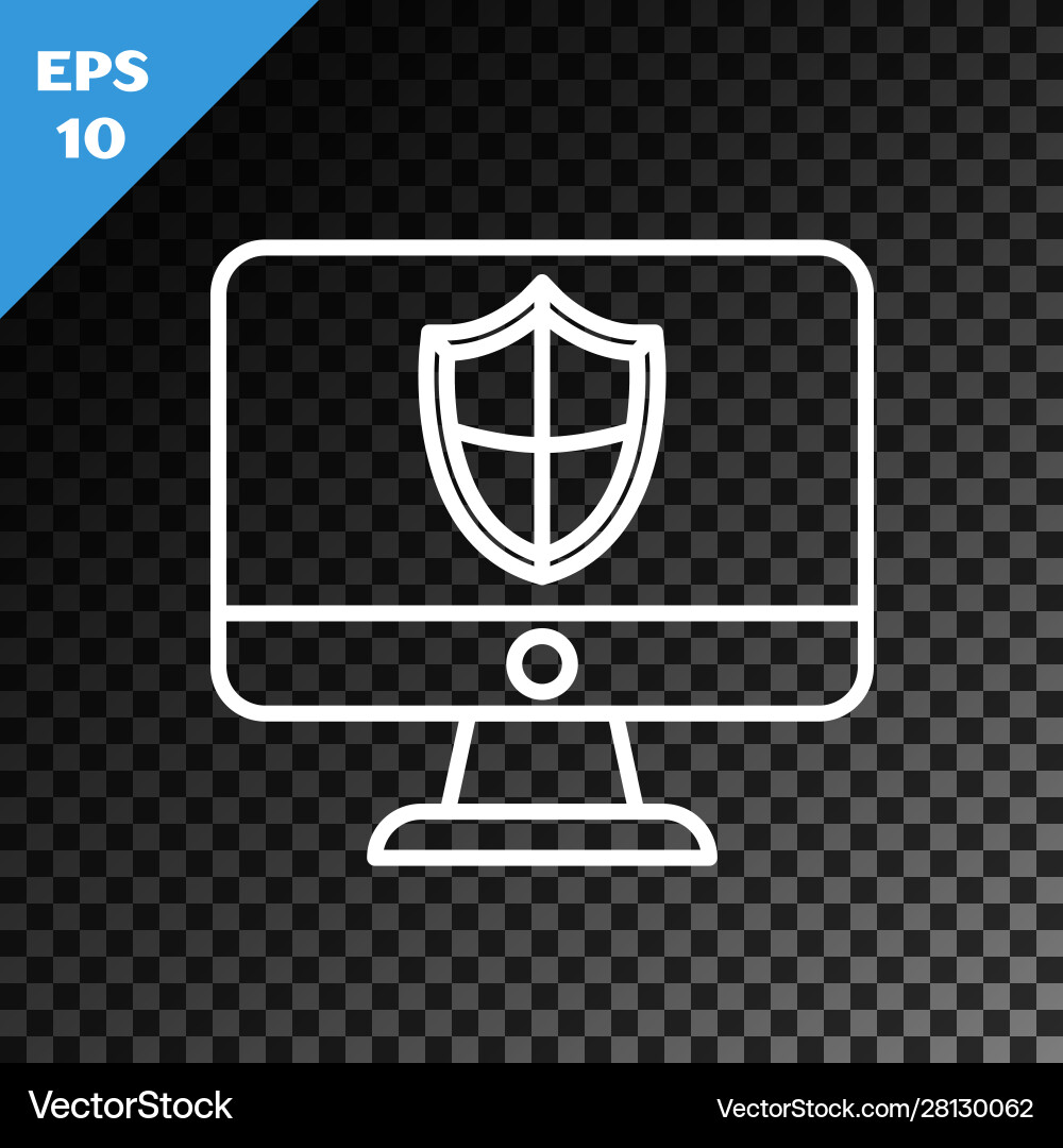 White line computer monitor and shield icon White line computer monitor and shield icon vector image