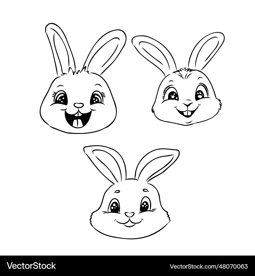 Cute bunny and carrot collection hand drawn Cute bunny and carrot collection hand drawn vector image