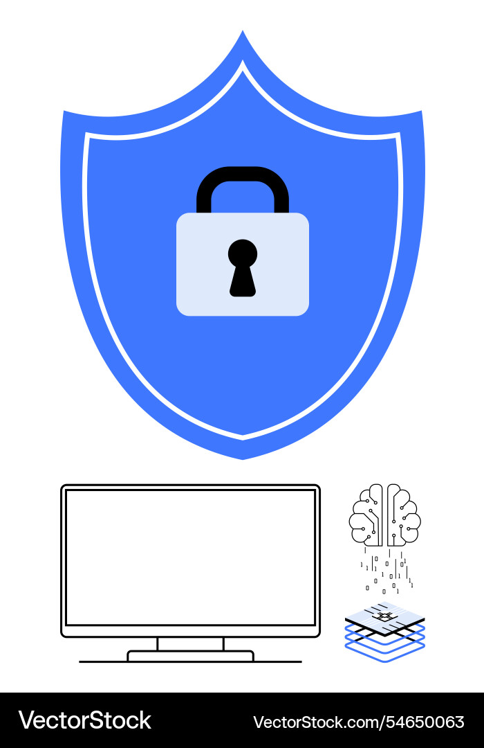 Cybersecurity shield with lock computer monitor Vector Image