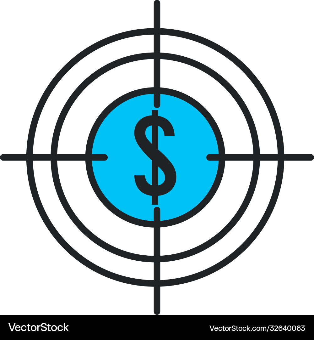 Dollar in target line and fill style icon Vector Image