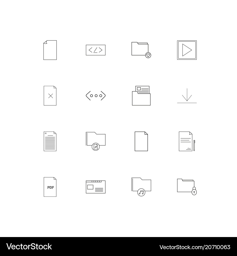 Files and folders sign simple linear icons set vector image