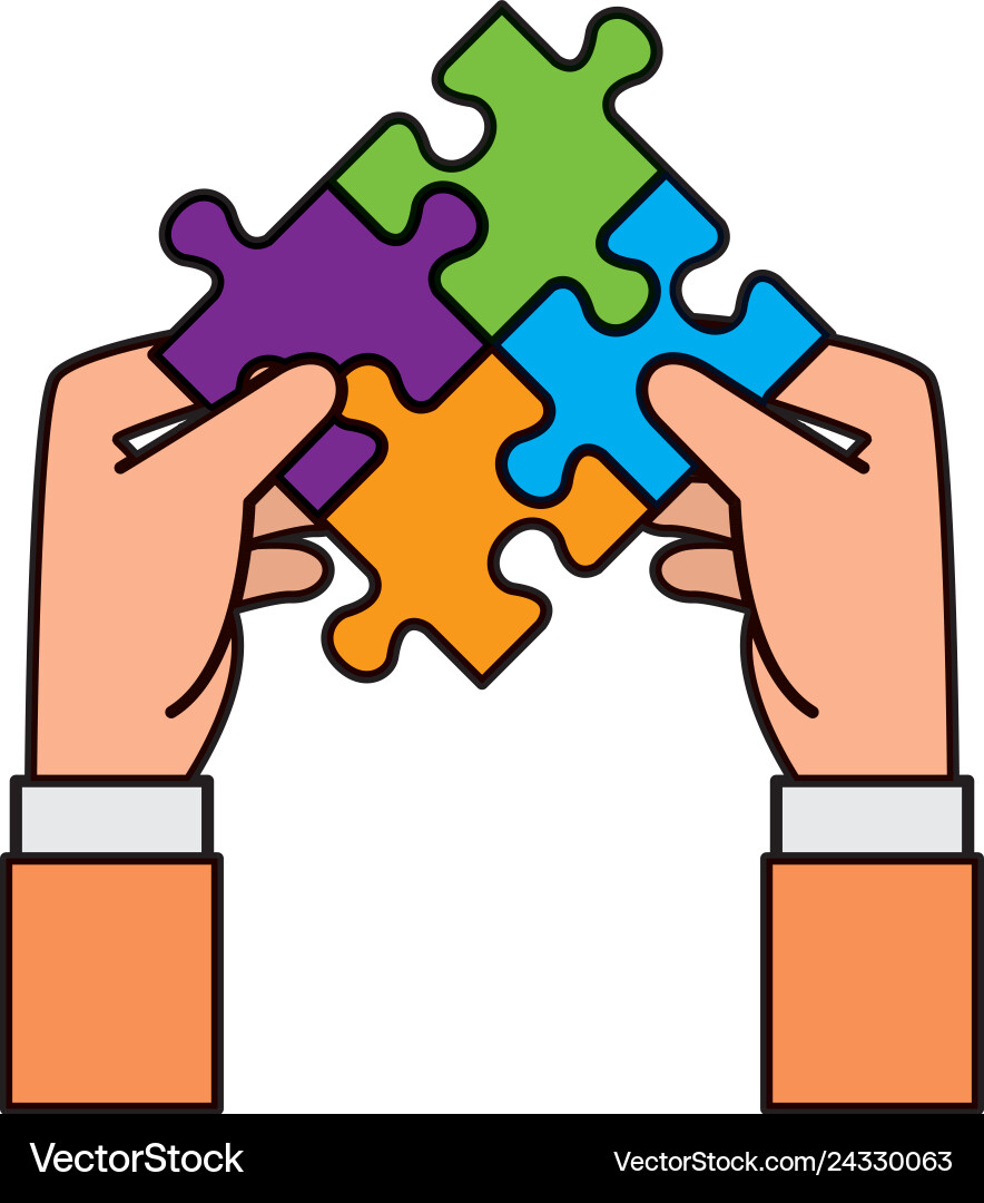 Hands lifting puzzle attached solution Hands lifting puzzle attached solution vector image