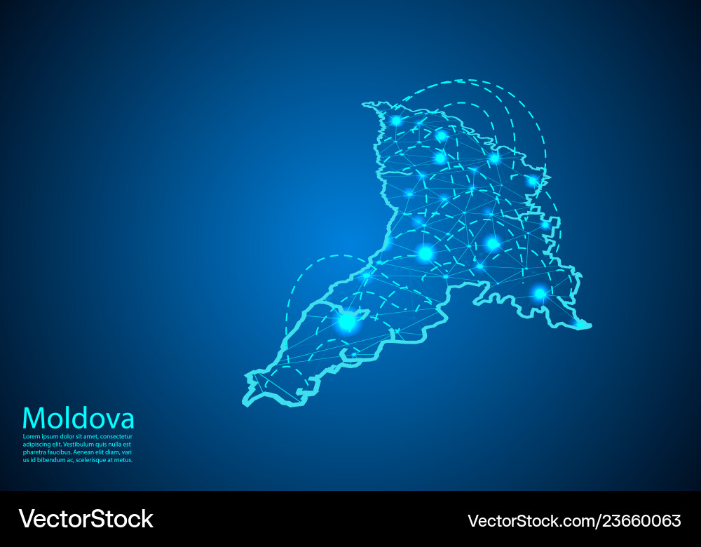 Moldova map with nodes linked by lines concept Moldova map with nodes linked by lines concept vector image