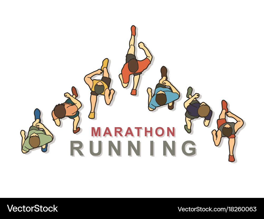 People running top view with text vector image