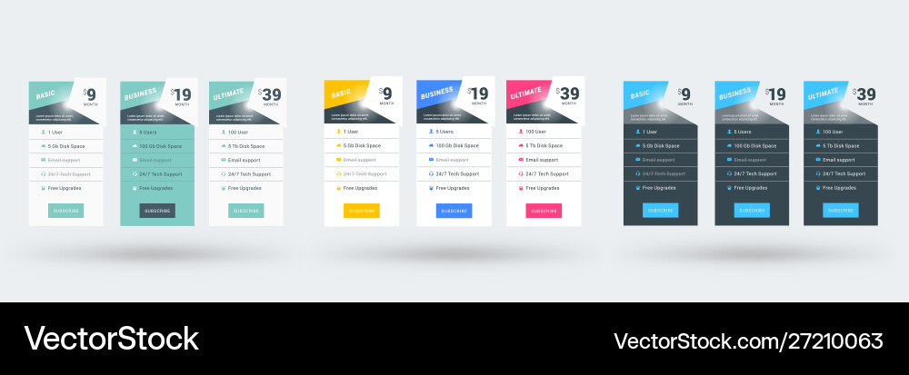 Pricing table design template for websites Pricing table design template for websites vector image