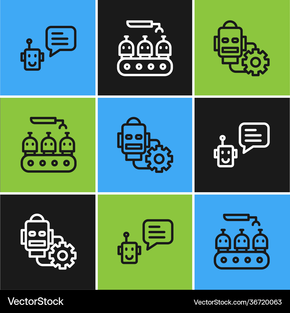 Set line bot robot setting and industrial Set line bot robot setting and industrial vector image