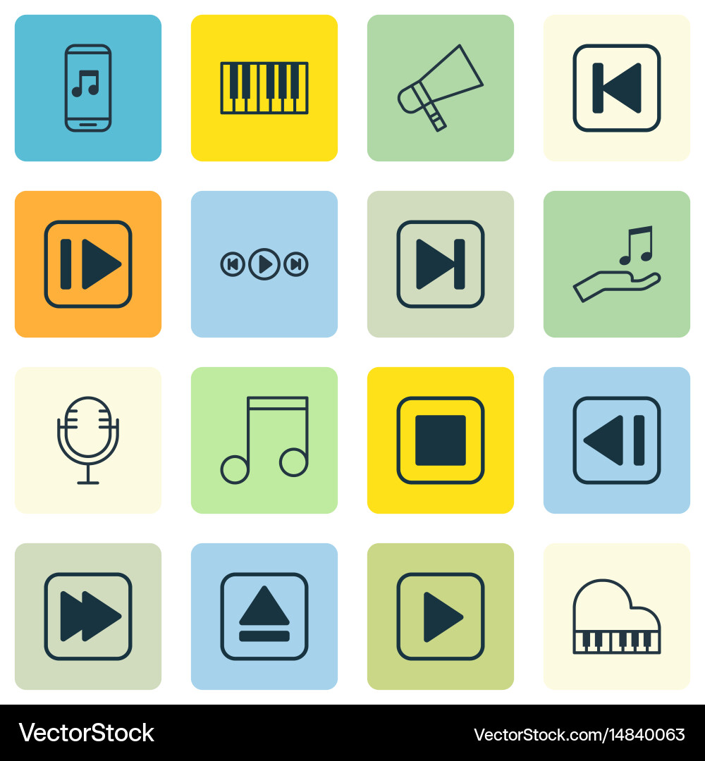 Set of 16 audio icons includes skip song extract vector image