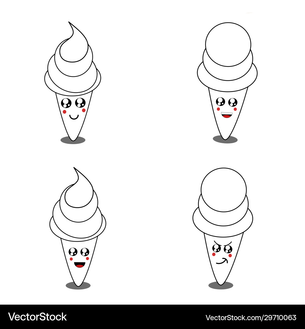 Set sketch ice cream character Vector Image