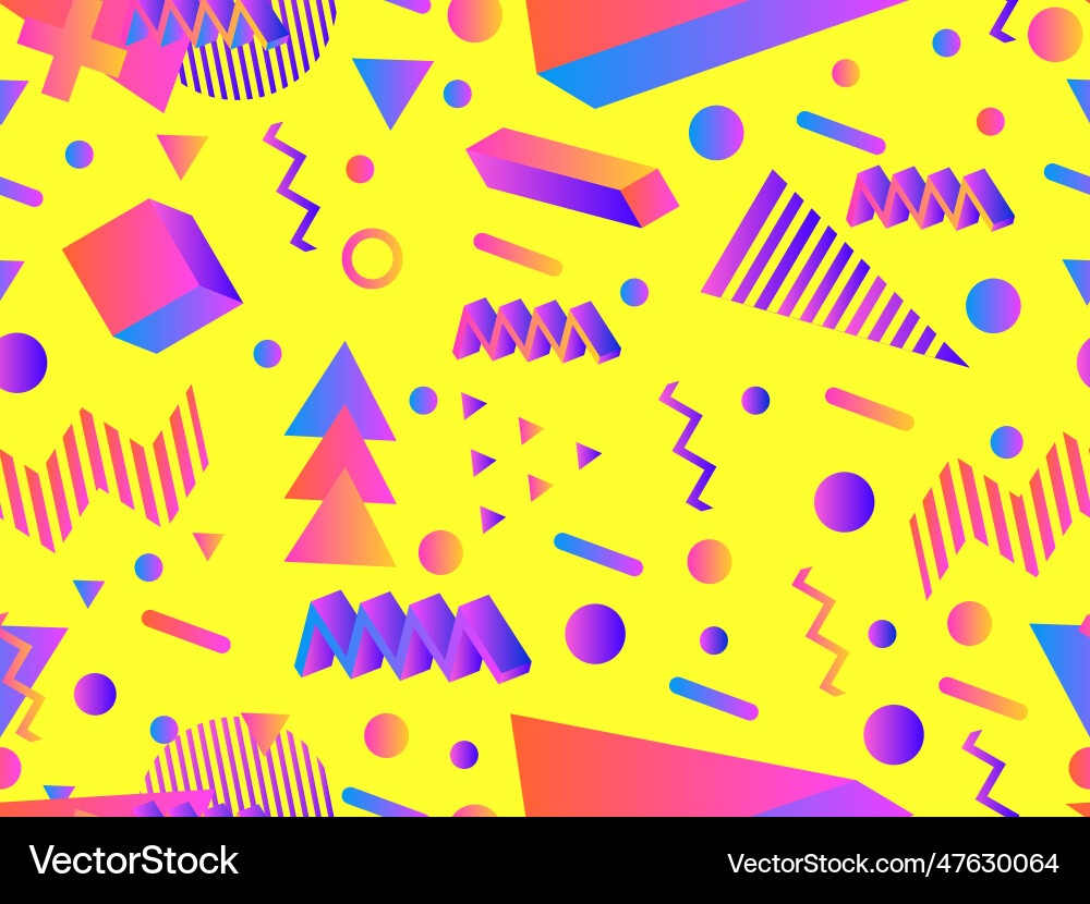 3d geometric seamless pattern in 80s style 3d geometric seamless pattern in 80s style vector image