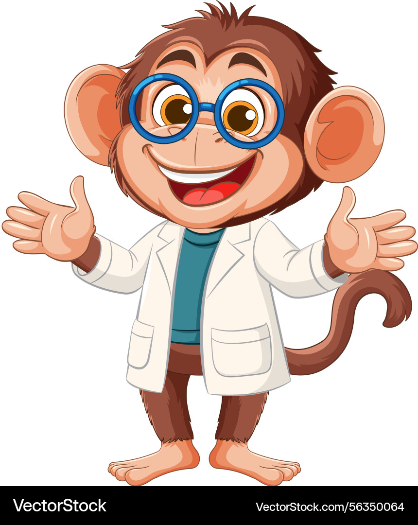 A smiling monkey wearing glasses and lab coat Vector Image