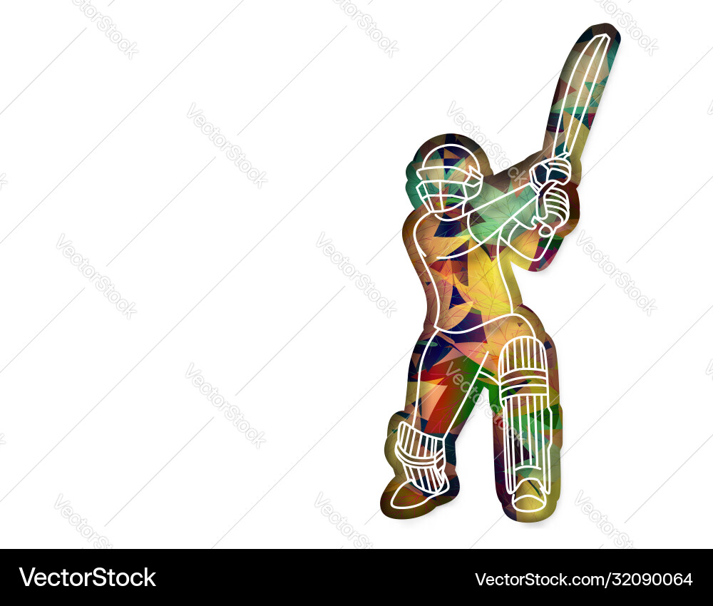 Abstract colorful pattern with batsman and bowler vector image