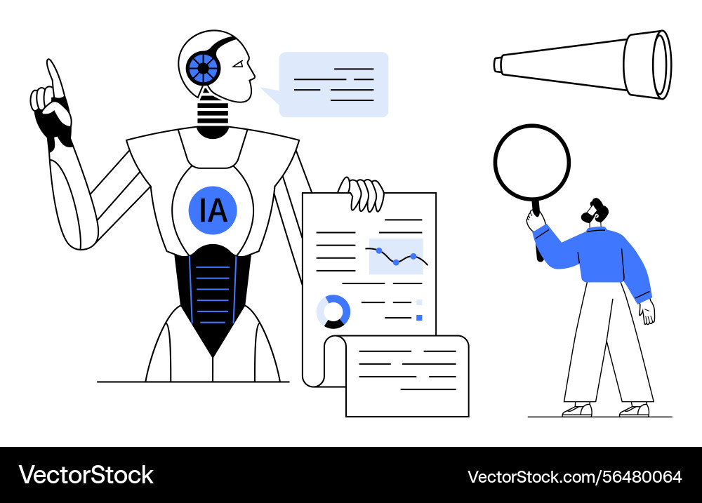 Artificial intelligence robot presenting data Artificial intelligence robot presenting data vector image