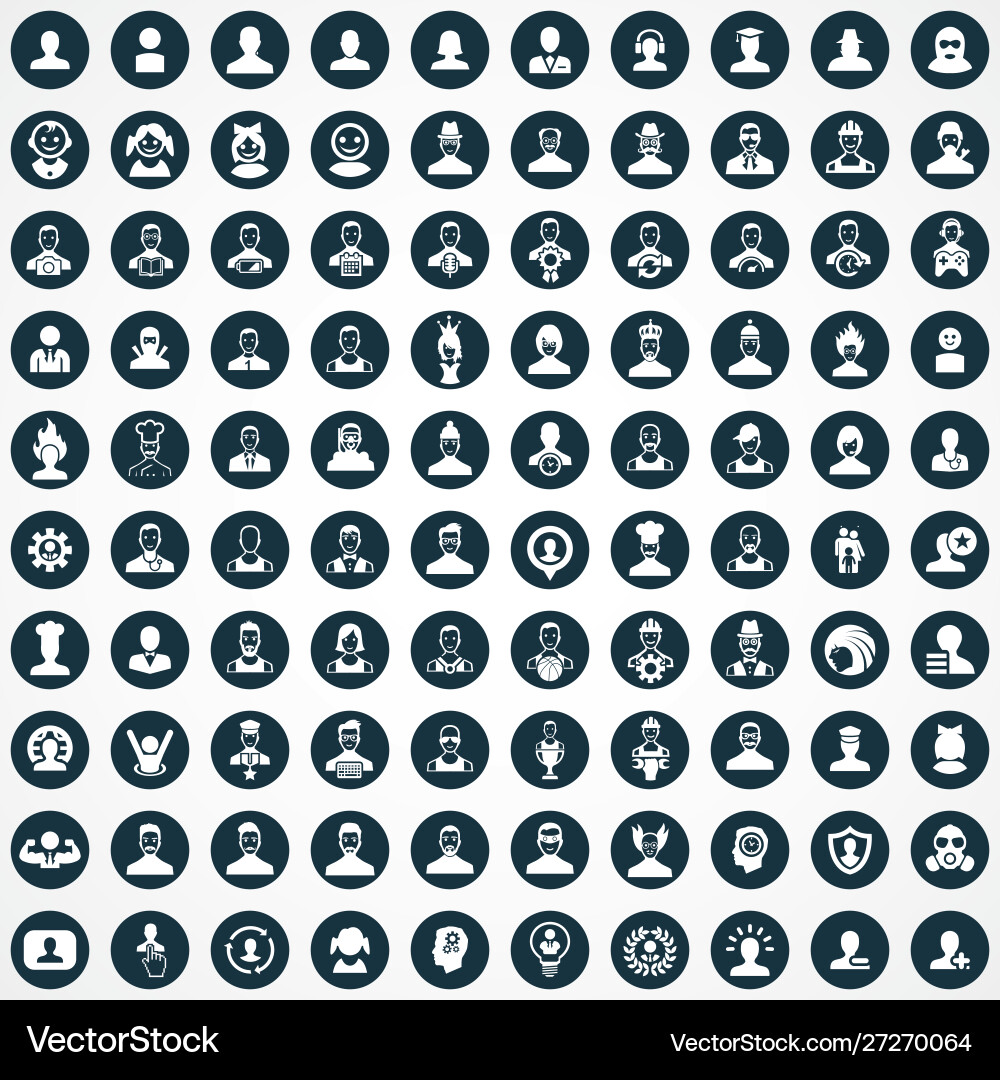 Avatar 100 icons universal set for web and ui vector image