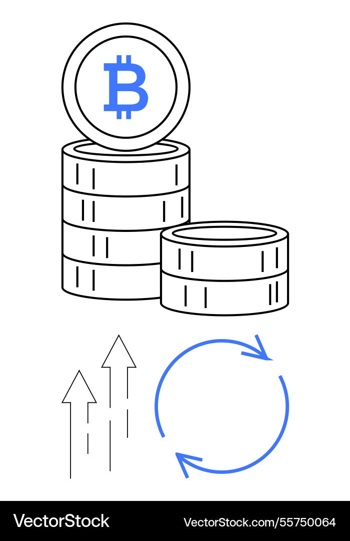 Bitcoin stacks with growth arrows and circular Bitcoin stacks with growth arrows and circular Vector Image