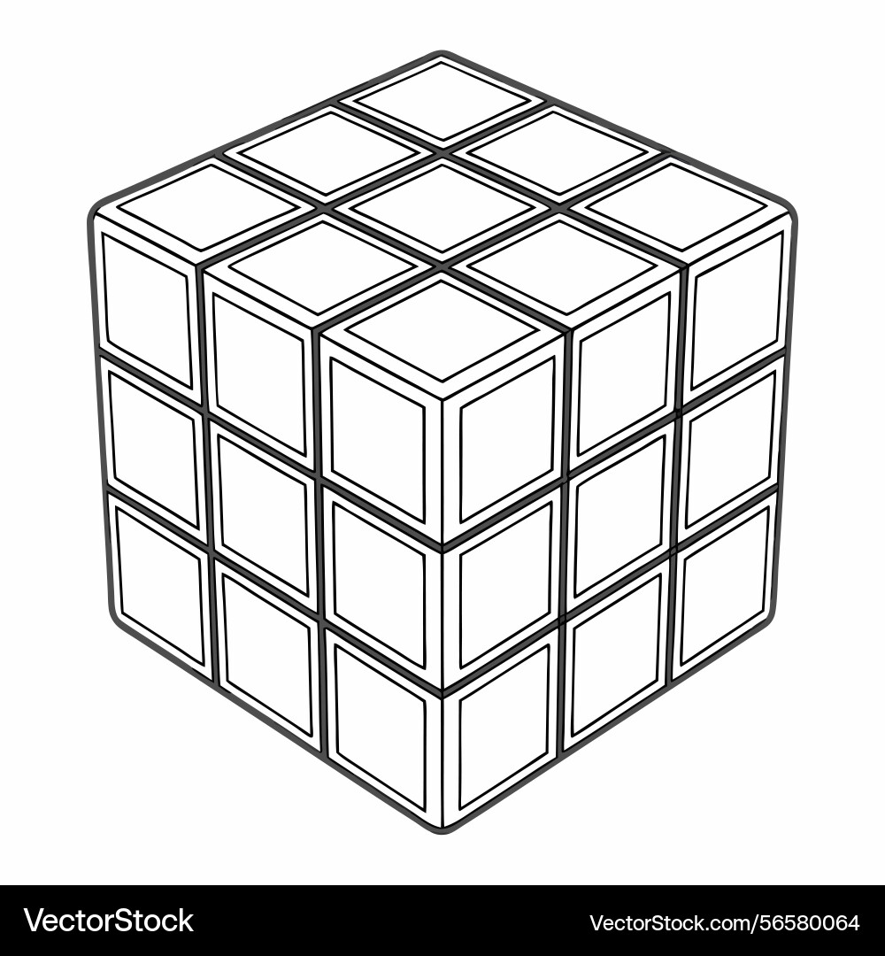 Black and white rubiks cube for coloring book Vector Image