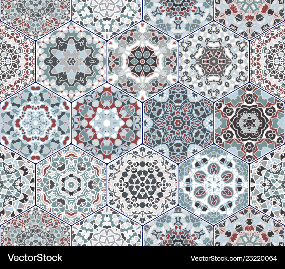 Bright seamless pattern hexagonal tiles