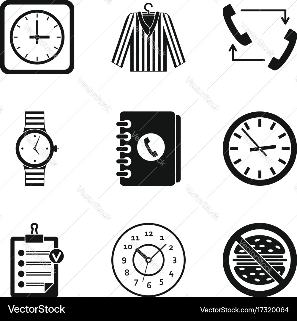 Clock type icon set simple style Vector Image