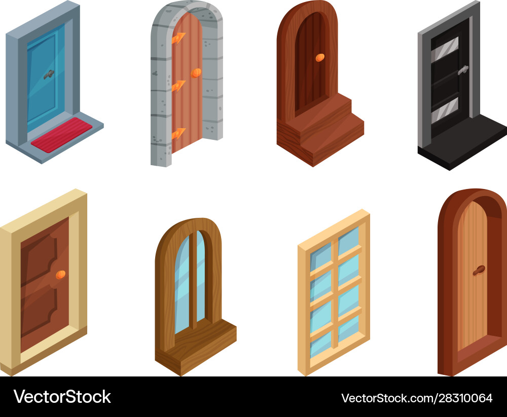 Entrance doors collection colorful front Entrance doors collection colorful front vector image