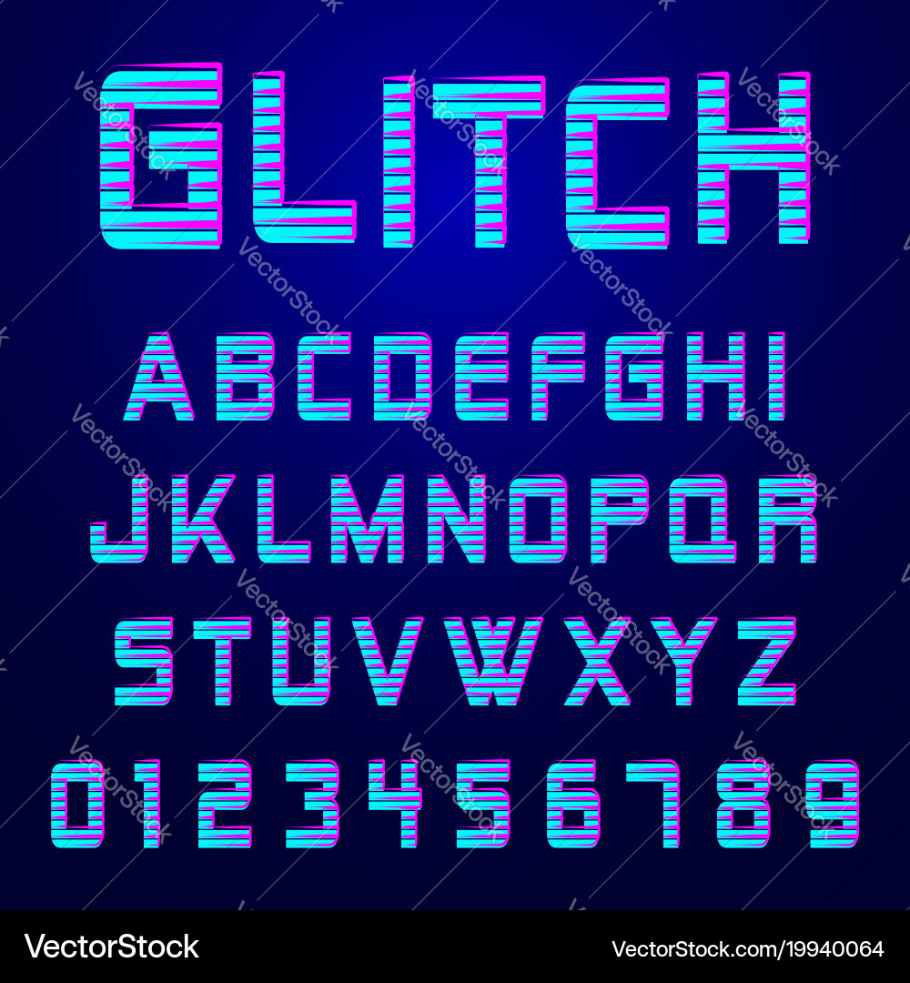 Glitchy Letter Effect - Neon Font Vector Image