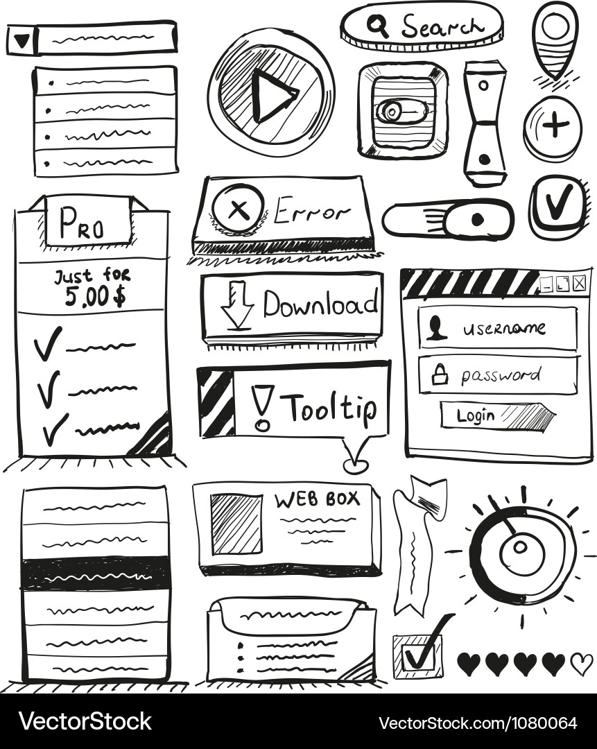 Hand Drawn UI Elements Collection Vector Image
