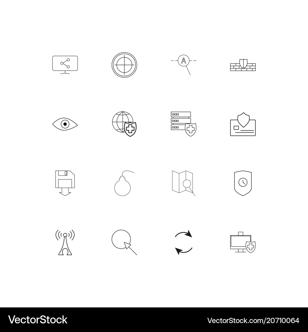 Internet security simple linear icons set Vector Image